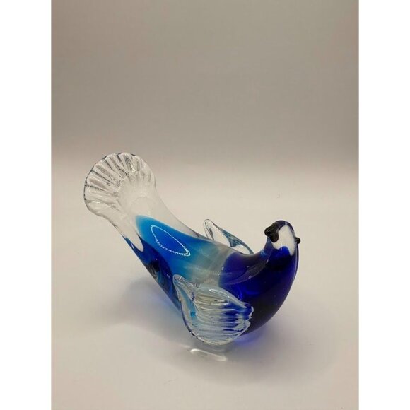 Hand-Blown Murano-Style Glass Blue & Clear Bird Figurine - Picture 3 of 10